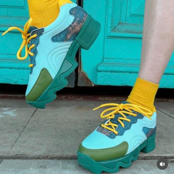 Iri New York  iriny blue and green multi-lace up sneakers 8/38 - Picture 1 of 8
